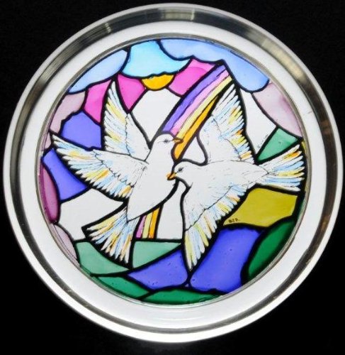 Decorative Hand Painted Stained Glass Paperweight In A Doves Of Peace Design
