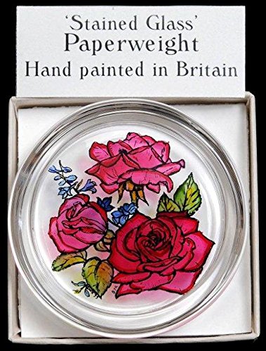 Decorative Hand Painted Stained Glass Paperweight In A Red Roses Design