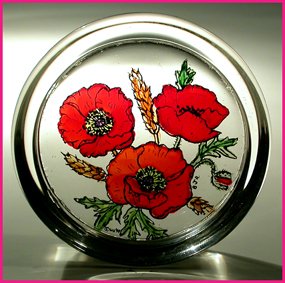 Decorative Hand Painted Stained Glass Paperweight in a Meadow Poppies Design