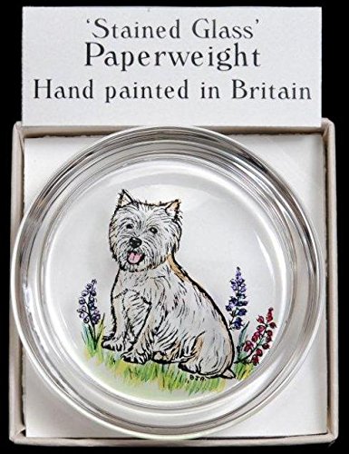 Decorative Hand Painted Stained Glass Paperweight in a West Highland Terrier Design