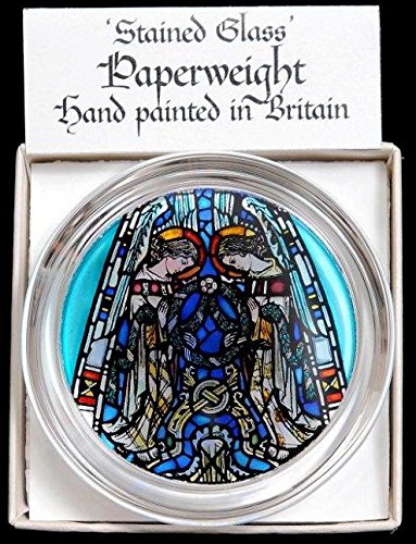 Decorative Hand Painted Stained Glass Paperweight in an Angels Praising Design from Glasgow Cathedral
