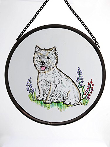 Decorative Hand Painted Stained Glass Window Sun CatcherRoundel in a West Highland Terrier Design