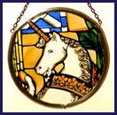 Decorative Hand Painted Stained Glass Window Sun CatcherRoundelette in an Edinburgh Unicorn Design