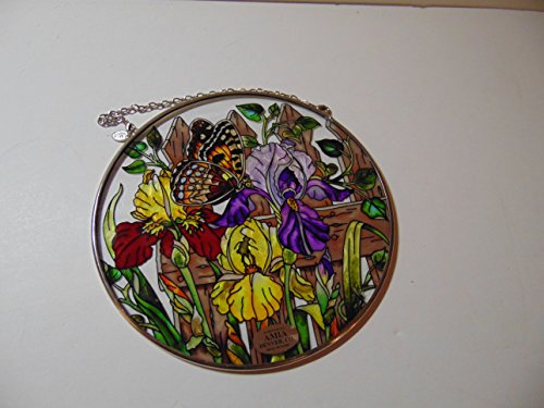 Amia Medium Round Sun catcher Butterfly Iris Stained Glass Window Art