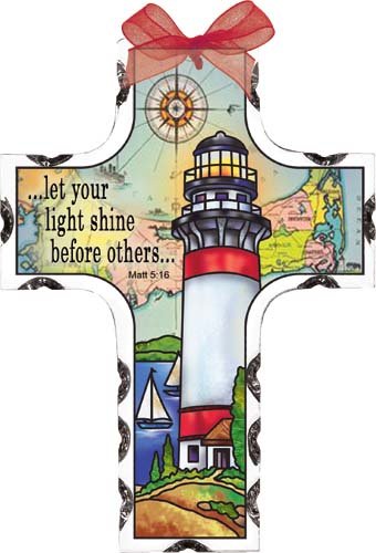 Cross Lighthouse Let Your Light Shine Matthew 516 Stained Glass Suncatcher sx2022r