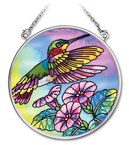 Amia 3-12-inch Circle Hand-painted Glass Suncatcher Hummingbird And Morning Glory Small