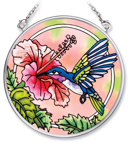 Amia 5876 Hand Painted Glass Suncatcher with Hummingbird Design 3-12-Inch Circle