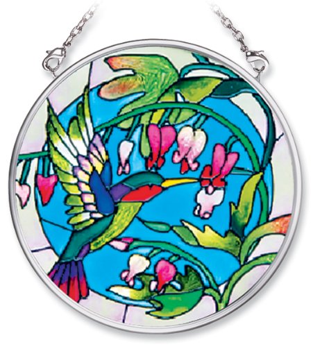 Amia 7239 Hand Painted Glass Suncatcher with Hummingbird Design 3-12-Inch Circle