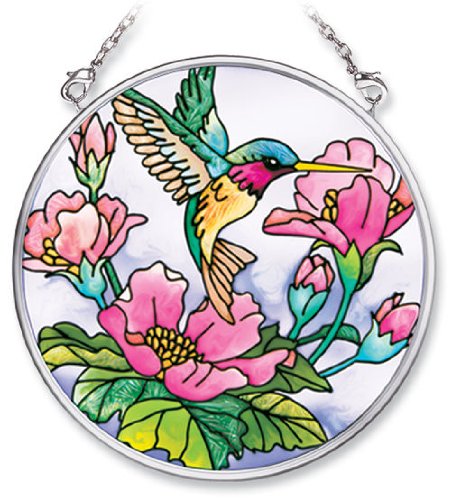 Amia 7257 Hand Painted Glass Suncatcher With Hummingbird Design 3-12-inch Circle