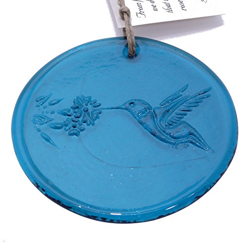 Hummingbird Suncatcher Teal Blue 100 Recycled Glass - Made In Usa