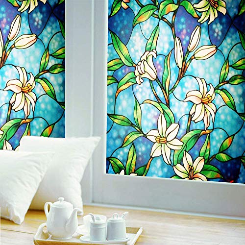 Ablave Stained Glass Window Film Decorative Privacy Window Film Frosted Window Film Window Clings No-Glue Self Static Cling for Home Bedroom Bathroom Kitchen Office 177x787