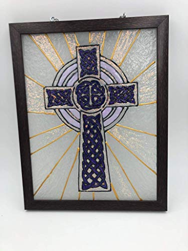 Darees Designs Celtic Cross Hand Painted Decorative Stained Glass Suncatcher Window Panel with Chain