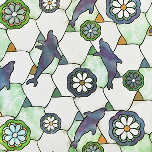 Dolphin Decorative Stained Glass Window Film Self Static Adhesive Cling 355 inches by 72 inches