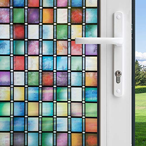 Gila 50165299 Privacy Control Stained Glass Atlantis Decorative Residential Glue No Adhesive Static Cling DIY 3ft x 65ft 36in x 78in 195 sq ft Window Film 36 x 65