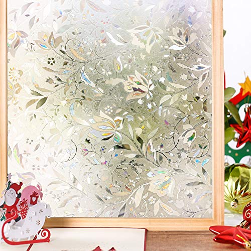 Homein Window Film Privacy 3D Crystal Tulip Flower Decorative Stained Glass Window Film Removable Self Adhesive Glass Sticker Static Cling Window Cling for Kitchen Office 175x787inches