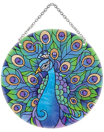 Joan Baker Designs Lc042 Peacock Art Glass Suncatcher, 6-1/2-inch Diameter