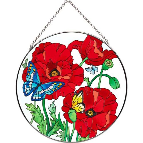 Joan Baker Designs Lc095 Poppy Garden Art Glass Suncatcher 6-12-inch Diameter