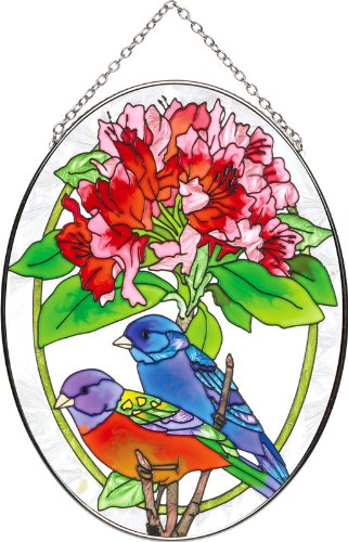 Joan Baker Designs Mo288 Indigo And Buntings Art Glass Suncatcher, 5-1/4 By 7-inch