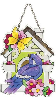 Joan Baker Designs Ssb1009 Bird And Birdhouse Art Glass Suncatcher 3-inch By 4-inch