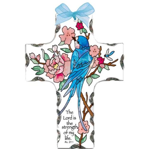 Joan Baker Designs Sx2007 4-inch By 5-1/2-inch Swallow With Peonies Art Glass Cross Suncatcher