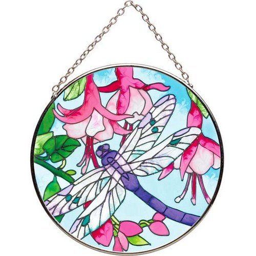 Joan Baker Dragonfly And Fuchsias Suncatcher