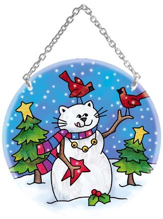 Joan Baker Medium Circle Cat Snowman Suncatcher