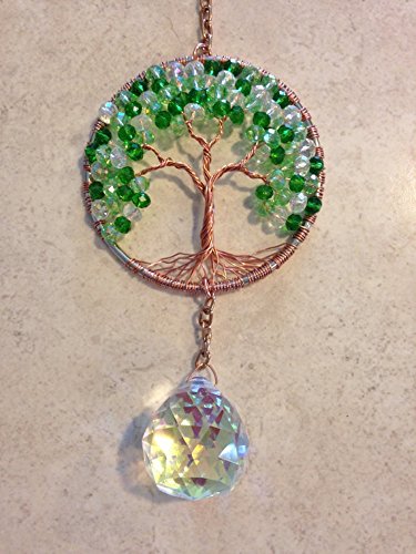 Crystal Sun Catcher Tree Of Life Window Ornament With 30mm Crystal Ball Prism, Handmade Window Ornament, Feng