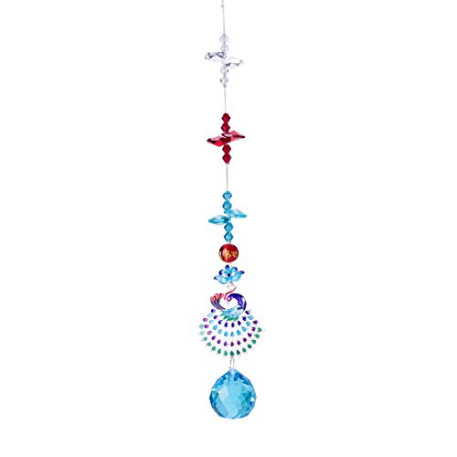 Home-world Handmade 30mm Crystal Ball Pendant Octagon Beads Enameled Peacock Rainbow Maker Suncatcherwindow Decorations