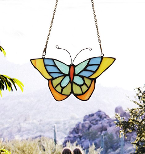 Makenier Tiffany Style Stained Glass Butterfly Window Hanging Sun Catcher