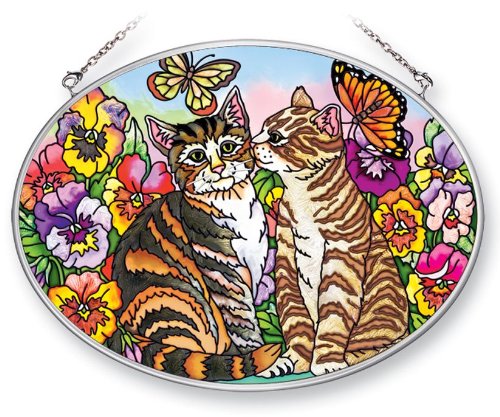 Amia 41389 Cat And Butterfly 7 By 5-12-inch Oval Sun Catcher Medium