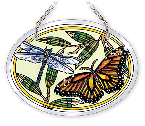 Amia 42026 4-34 By 3-12-inch Hand Painted Beveled Glass Oval Suncatcher Small Butterfly And Dragonfly Design