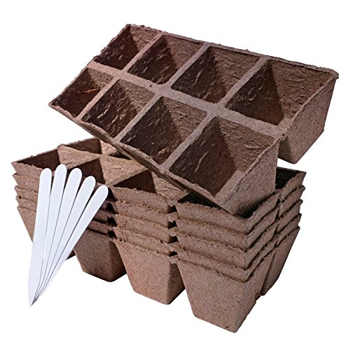 64 Cells Jiffy Strip Seedling Starting Trays for Seed Germination  5 Plant Labels OMRI-Listed - Biodegradable - Fills 2 1020 Flats
