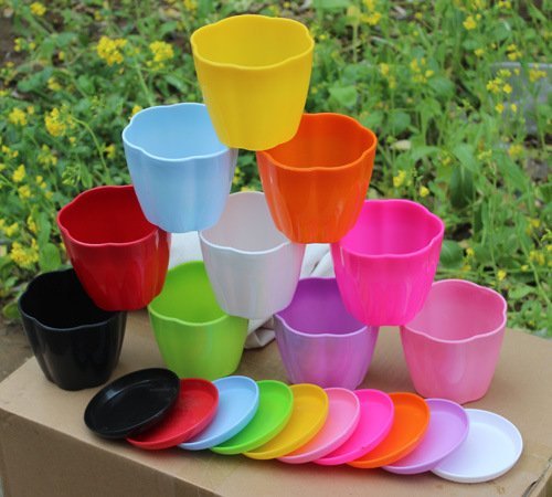 P2Pzita 35 Mini Plastic Flower Seedlings Nursery Pot Planter  Flower Pot with Pallet 10 ColorsAll
