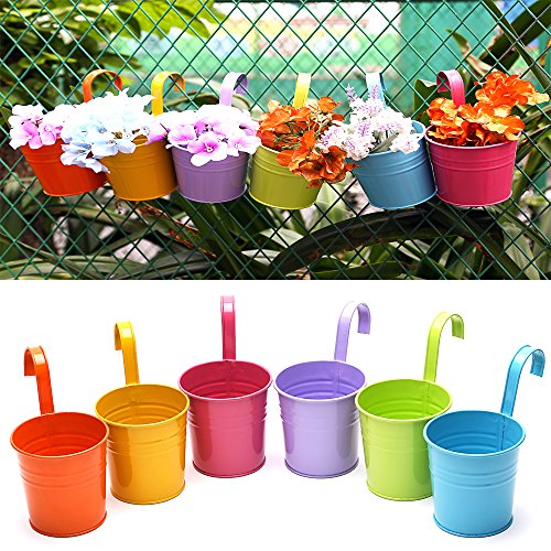 Multicolor Metal Iron Indoor Outdoor Garden Planters Hanging Flower Plant Pots Small Modern For Railing Balcony