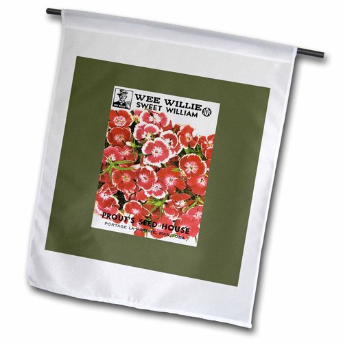 3dRose fl_170962_1 Wee Willie Sweet William Red and White Flower Seed Packet Garden Flag 12 by 18