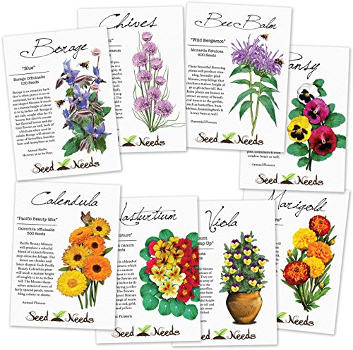 Assortment of 8 Edible Wildflower Seed Packets 8 Individual Packets Non-GMO Seeds by Seed Needs