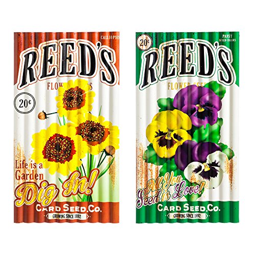 Cape Craftsmen 6M5194 Reeds Flowers Seed Packet Outdoor Safe Corrugated Metal Signs Set of 2