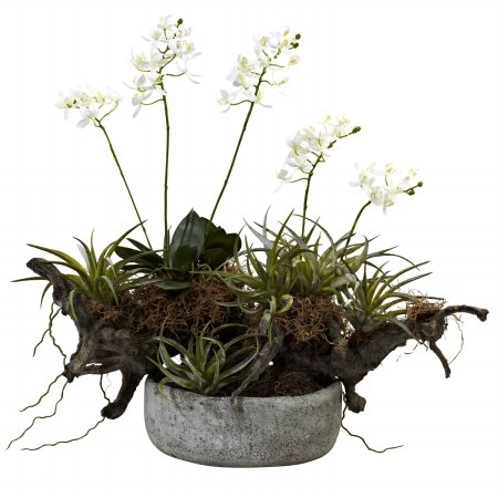 Nearly Natural 4839 Orchidamp Succulent Garden With Driftwoodamp Decorative Vase