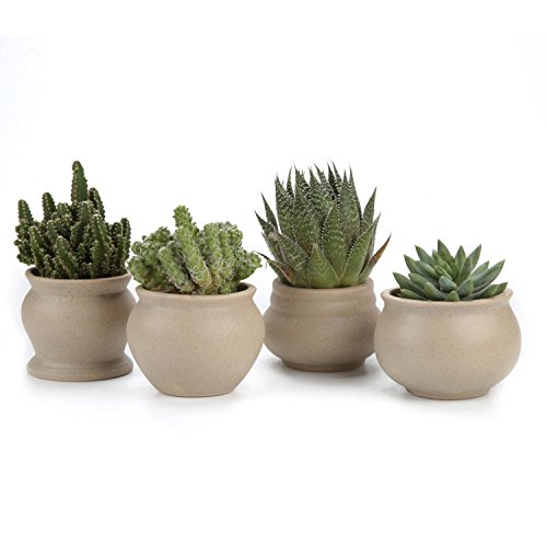 T4U 3 Inch Ceramic Ancient Style Serial No1234 Set succulent Plant Pot Cactus Plant Pot Flower Pot Container Planter Package 1 Pack of 4