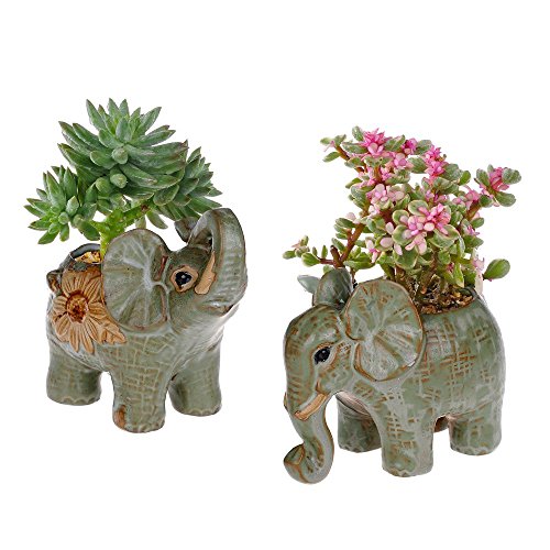 2 Pack Elephant Shaped Succulents Plants Pot Retro Glaze Ceramic Flower Pot Garden Yard Flower Succulent Bonsai Bed Trough Plant DIY Pot home desktop decoration