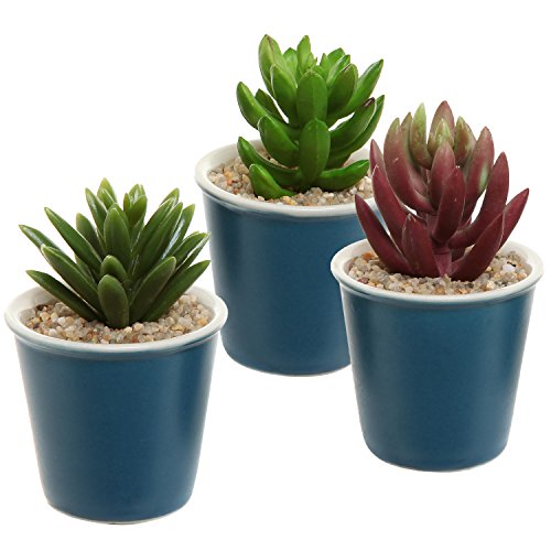 Set of 3 Mini Decorative Teal White Ceramic Succulent Plant Pots  small Window Sill Planters