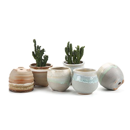 T4U 25 Inch Ceramic Flowing glaze solid Gray Base Serial 3 Shape Set succulent Plant PotCactus Plant Pot Flower PotContainerPlanter Package 1 Pack of 6