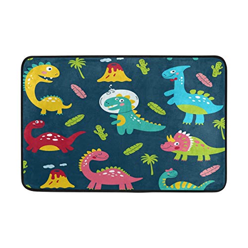 WIHVE Door Mat Cute Cartoon Dinosaurs Tropical Cactus Trees Volcanic Home Decor Floor Mats Non Slip Entrance Area Rug Living Room Bedroom Carpet Rugs 236 X 157 Inches