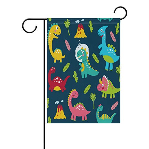 WIHVE Garden Flag Cute Cartoon Dinosaurs Tropical Cactus Trees Volcanic Polyester Double Sided House Flag Holiday Decoration for Yard Home Outdoor Decor 12 X 18 Inch