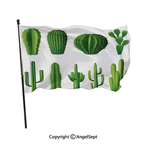 AngelSept Polyester Garden Flag House BannerPrint Cartoon Like Image Hot Mexican Desert Plant Cactus Types with Spikes Image Green3x5 ftDecoration Flag for Wedding Party Home