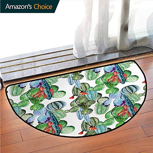 Cactus Children Playroom rug Different Cactus Types in Watercolors Style Display Spring Field Foliage Artwork Printed Door Mat Semi-Circular Indoor and Outdoor Non-Slip Carpets W355 x R197 Inch