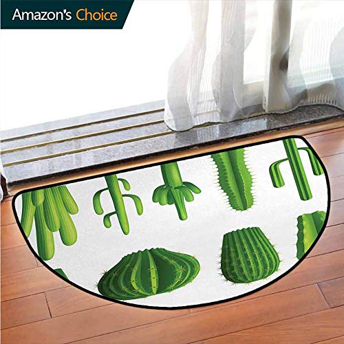 Cactus Semicircular Carpet Bedroom Room Print Cartoon Style Image Hot Mexican Desert Plant Cactus Types with Spikes Image Art Printed Door Mat Absorbent Floor Mats Non-Slip Mat W708 x R394 Inch