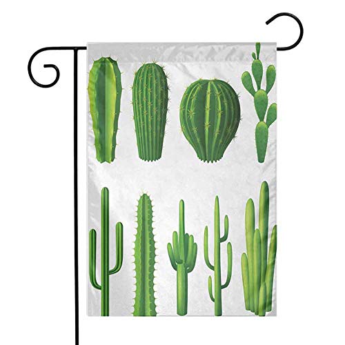 EMODFJCXZ Durable Garden Flag Cactus Print Cartoon Style Image Hot Mexican Desert Plant Cactus Types with Spikes Image Art Primitive Garden Decorations Green