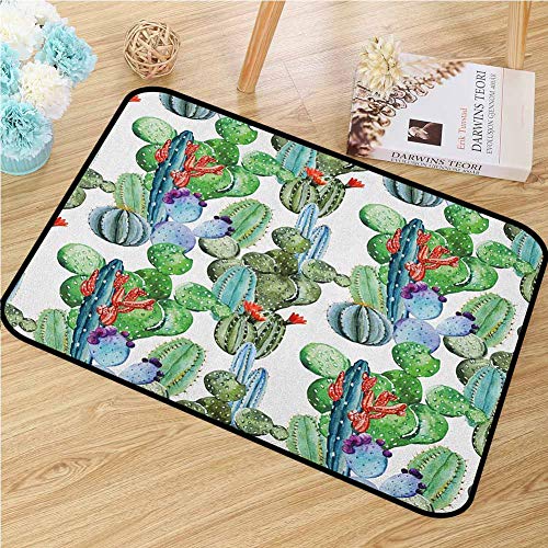 GUUVOR Cactus Inlet Outdoor Door mat Different Cactus Types in Watercolors Style Display Spring Field Foliage Artwork Catch dust Snow and mud W315 x L472 Inch Multicolor