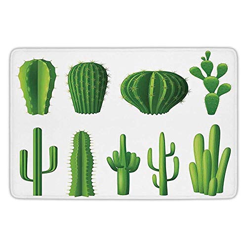 K0k2t0 Bathroom Bath Rug Kitchen Floor Mat CarpetCactus DecorPrint Cartoon Like Image Hot Mexican Desert Plant Cactus Types with Spikes ImageGreenFlannel Microfiber Non-Slip Soft Absorbent